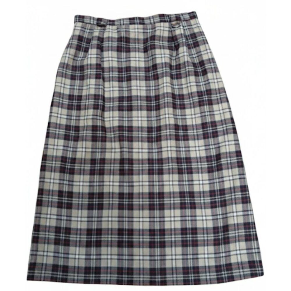 Vintage century Boston long wool pencil skirt womens 28 waist plaid beige red - Picture 1 of 9